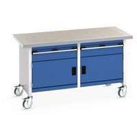 Cubio mobilt monoblok arbejdsbord – linoleumsplade, 2 låger og skuffer – Bott