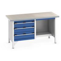 Cubio linoleum arbejdsbord – 3 skuffer – L1500 mm – Bott