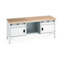 Arbejdsbord i bøgetræ Cubio – 2 døre – 2 skuffer – L2000 mm – Bott