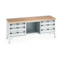 Arbejdsbord i bøgetræ Cubio – 6 skuffer – L1500 mm – Bott