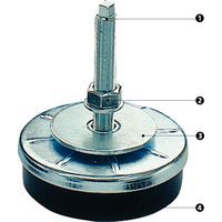 1 - tige filetée2 - contre-écrou et rondelle pour fixation dans la machine3 - plaque support en acier4 - élément amortisseur en caoutchouc nitrile machine