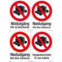Forbudsskilt: Nødudgang må ikke blokeres