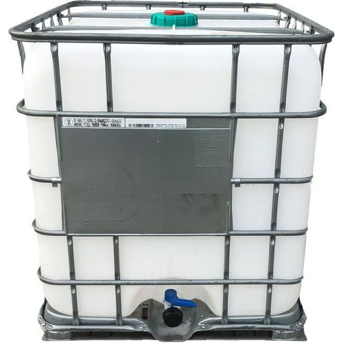 Rekonditioneret IBC-beholder med bur og hane, 1000 L