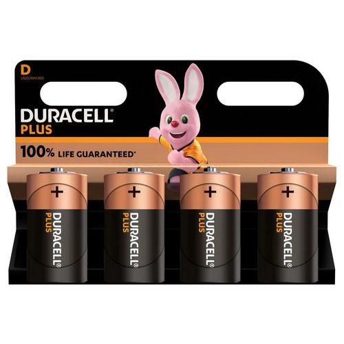 Plus 100% alkalisk D-batteri - 2 eller 4 enheder - Duracell