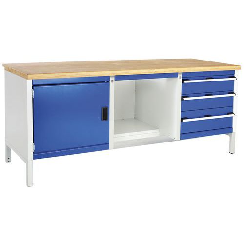 Cubio arbejdsbord i bøgetræ – 1 dør – 3 skuffer – L2000 mm – Bott