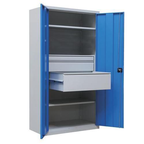 Værkstedsskab i metal - med skuffer