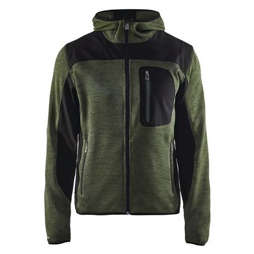 Strikket jakke med softshell Armygrøn/Sort