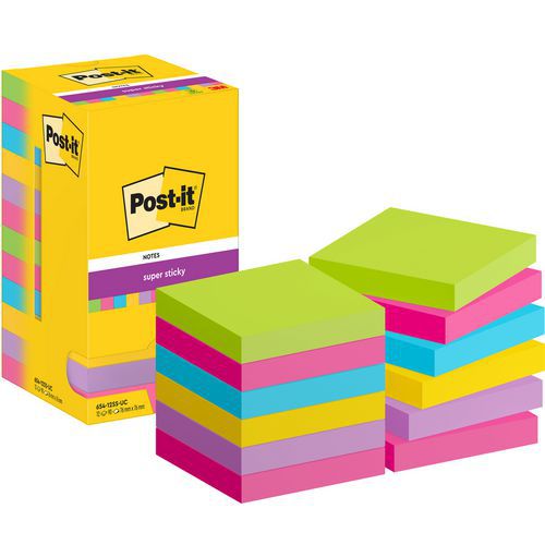 Post-it® Super Sticky 76x76 mm 12 blandede blokke Post-it® Super Sticky 76x76 mm 12 blandede blokke