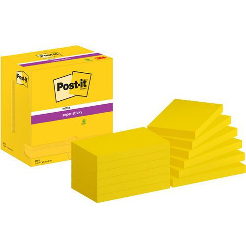 Post-it® Super Sticky 76 x 127 mm, 12 gule blokke Post-it® Super Sticky 76 x 127 mm, 12 gule blokke
