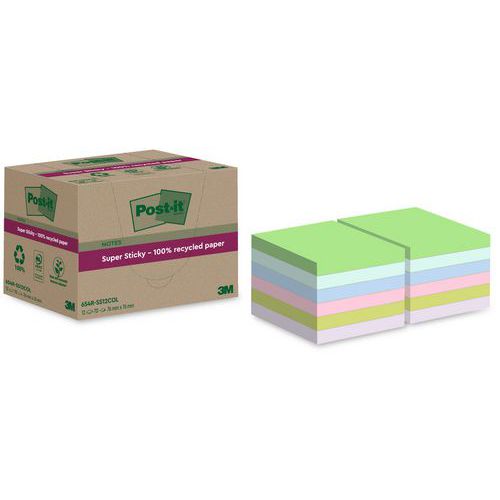 Super Sticky Notes genanvendt 76x76 mm 12 blandede puder Super Sticky Notes genanvendt 76x76 mm 12 blandede puder