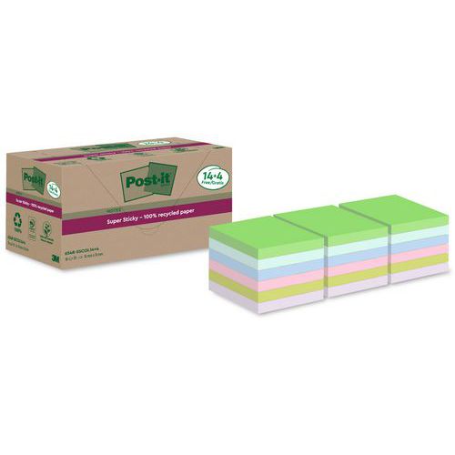 Super Sticky Notes Genanvendt 76x76 mm 14 + 4 blandede puder Super Sticky Notes Genanvendt 76x76 mm 14 + 4 blandede puder