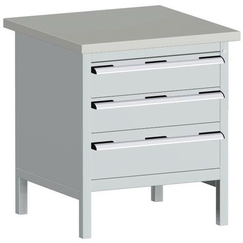 Cubio linoleum arbejdsbord – 3 skuffer – L750 mm – Bott