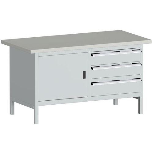 Cubio linoleumsarbejdsbord – 1 dør – 3 skuffer – L1500 mm – Bott