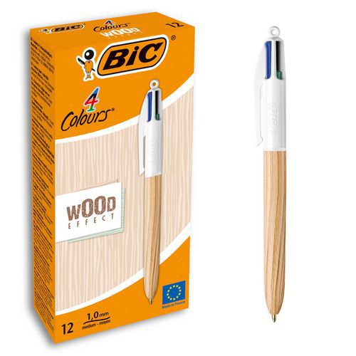 12-pak BIC 4-farve blyanter tilbagetrækkelige Wood Style - BIC