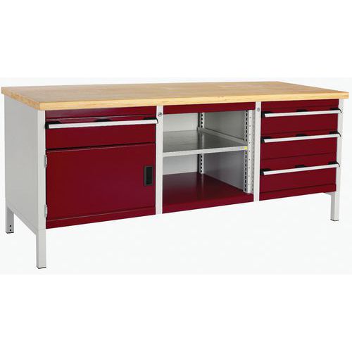 Cubio arbejdsbord i bøgetræ – 1 dør – 4 skuffer – L2000 mm – Bott