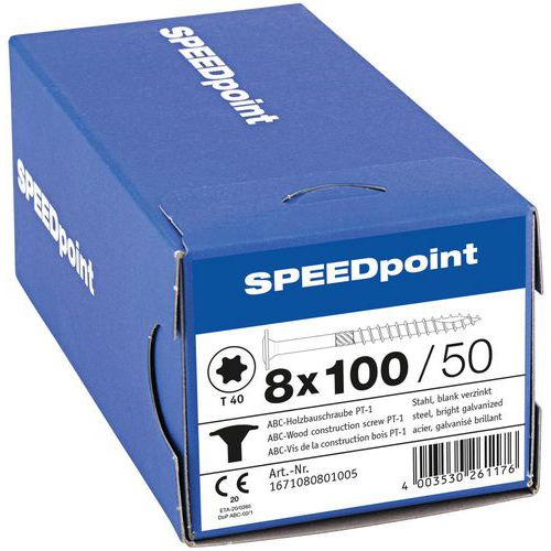 Æske med 50 træskruer, skivehoved TX Ø 8 mm - SpeedPoint