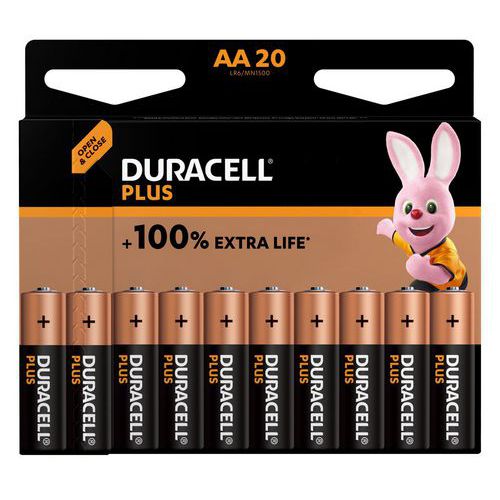 Batteri alkalisk AA Plus 100% - 20 stk - Duracell Batteri alkalisk AA Plus 100% - 20 stk - Duracell