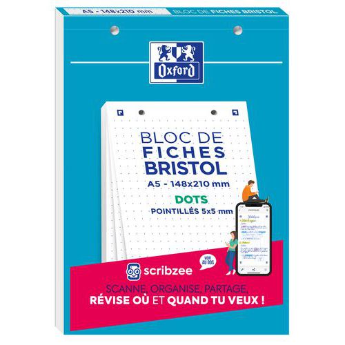 Blok med 30 Bristol-kort 148x210 perforeret med prikker - Oxford Blok med 30 Bristol-kort 148x210 perforeret med prikker - Oxford