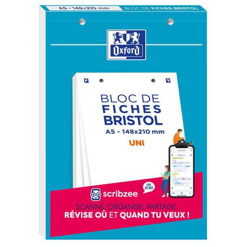 Blok Bristol 148x210 30 kort perforeret ensfarvet hvid - Oxford Blok Bristol 148x210 30 kort perforeret ensfarvet hvid - Oxford