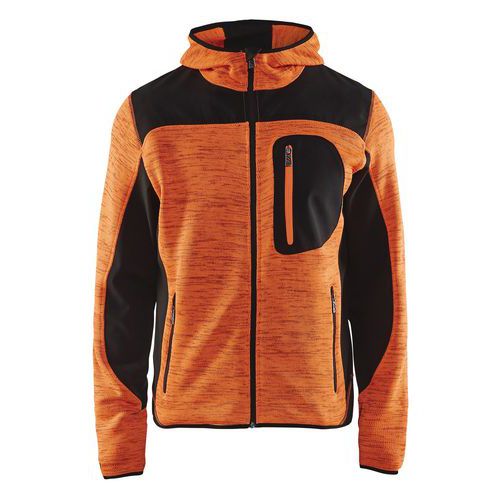 Strikket jakke med softshell High Vis Orange/Sort