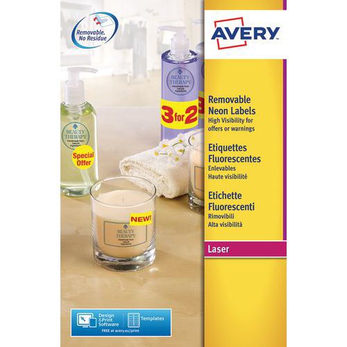 Fluorescerende aftagelig etiket Avery - Laserprinter