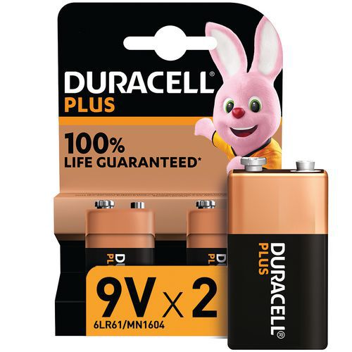 Plus 100% 9 V alkalisk batteri - 2 enheder - Duracell