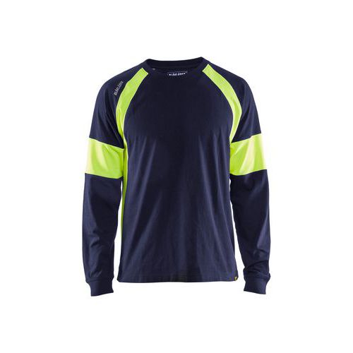 T-shirt lang ærme Marineblå/High Vis Gul